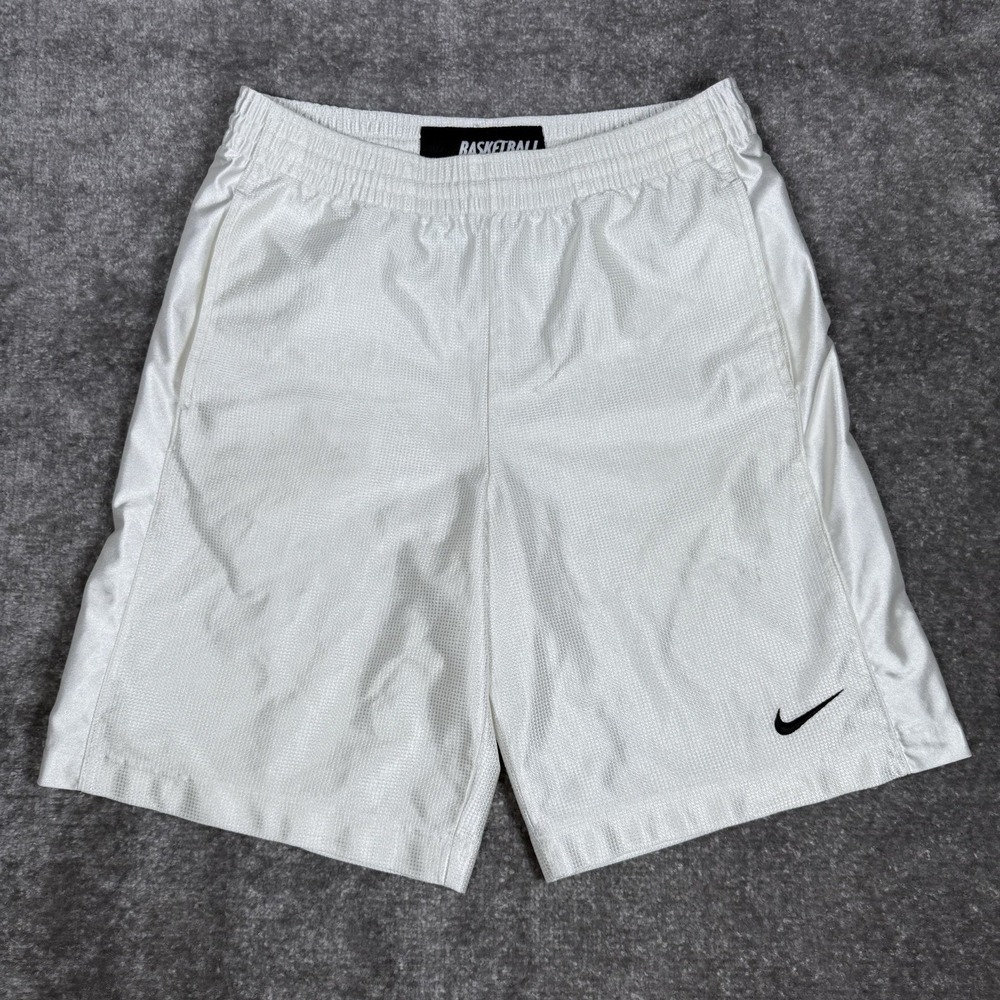 Nike Basketball Shorts Men's Small‎ White 9" Inseam Drawstring Shiny